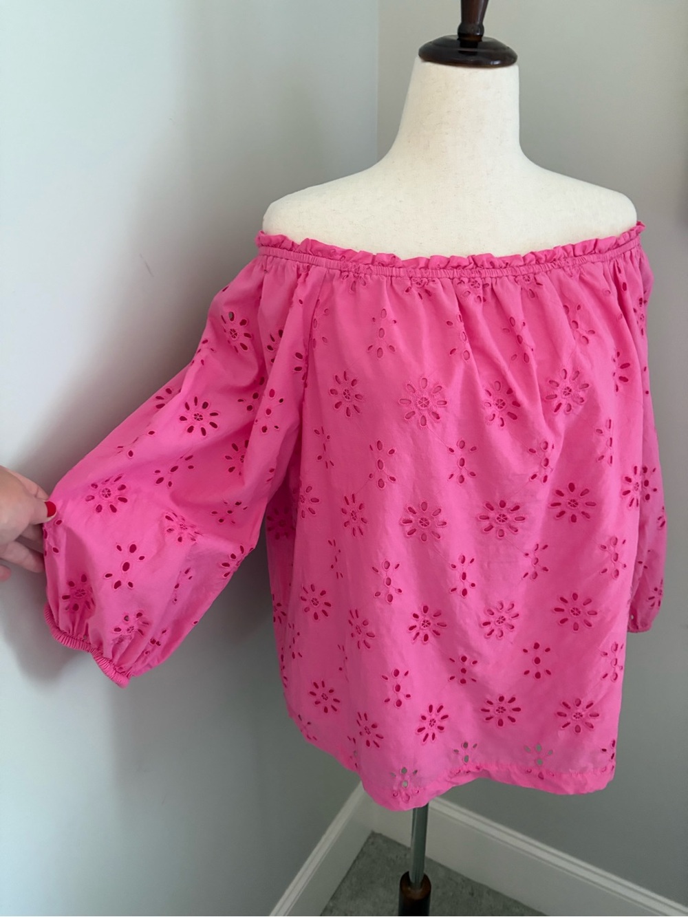 crown & ivy Hot Pink Off-Shoulder Eyelet Blouse